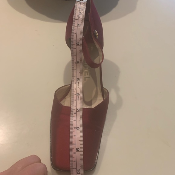 CHANEL Red Wine Square Toe Satin Pumps Size 6 - Picture 9 of 9